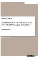 Erkenntnis Des Egmr Vom 23.09.2010, Bsw. 425/03 Obst Gegen Deutschland af Krasimira Ruseva