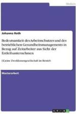 Bedeutsamkeit des Arbeitsschutzes und des betrieblichen Gesundheitsmanagements in Bezug auf Zeitarbeiter aus Sicht der Entleihunternehmen af Johanna Roth