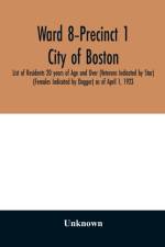Ward 8-Precinct 1; City of Boston; List of Residents 20 years of Age and Over (Veterans Indicated by Star) (Females Indicated by Dagger) as of April 1, 1923 af Unknown