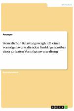 Steuerlicher Belastungsvergleich einer vermögensverwaltenden GmbH gegenüber einer privaten Vermögensverwaltung af Anonym