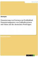 Finanzierung von Vereinen im Profifußball. Finanzierungsarten von Fußballvereinen mit Fokus auf die deutschen Profi-Ligen af Anonym
