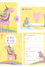 12 Einladungskarten Geburtstag Einhorn (Mädchen). Handgemachte Einladungskarten Kindergeburtstag inkl. 12 liebevollen Hand designten Briefumschlägen. af Lisa Wirth