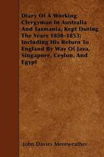 Diary Of A Working Clergyman In Australia And Tasmania, Kept During The Years 1850-1853; Including His Return To England By Way Of Java, Singapore, Ce af John Davies Mereweather
