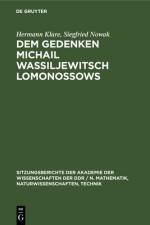 Dem Gedenken Michail Wassiljewitsch Lomonossows af Klare Nowak Hermann Siegfried Klare Nowak