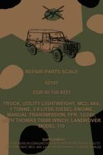 Repair Parts Scale, Truck, Utility, Lightweight, MC2, 4x4, 1 Tonne, 3.9 Litre Diesel Engine, Manual Transmission, FFR, 12/24V, With Thomas T8000 Winch, Land Rover Model 110 af Australian Army