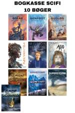 Bogkasse med 10 science fiction bøger af Bogkasse